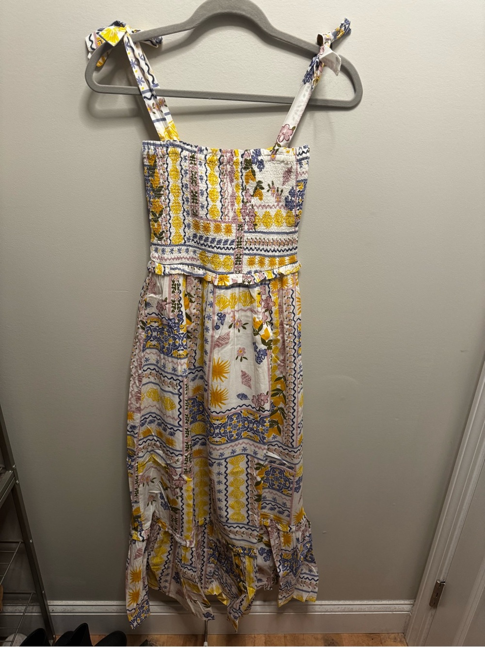 NWT Bila Yellow White Floral Patchwork Maxi Dress with Tie Straps
